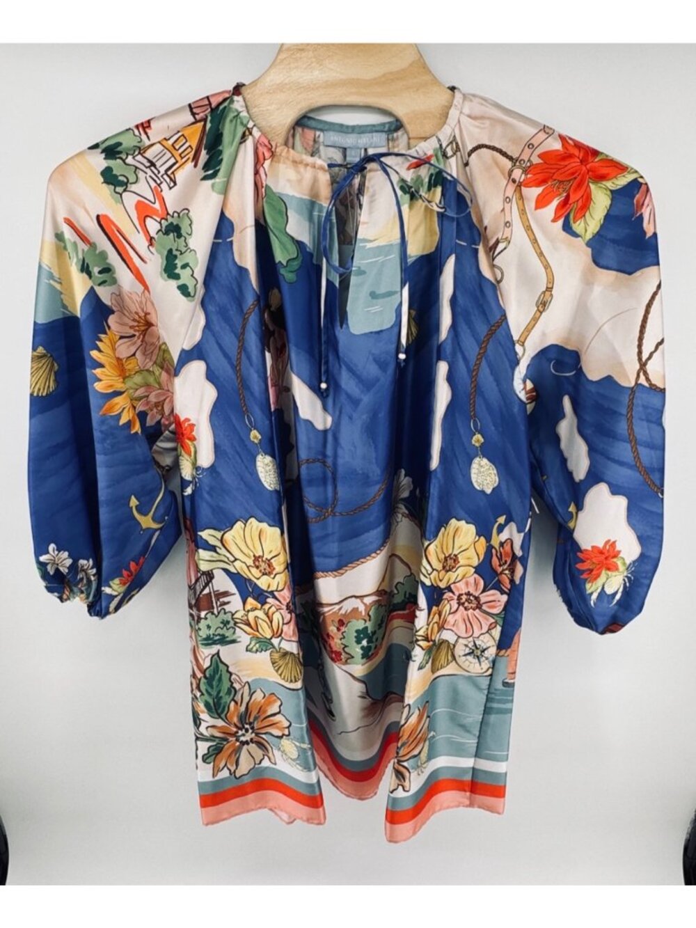 Women's Blue Floral Print Long-Sleeve Mini Dress - Picture 4 of 15